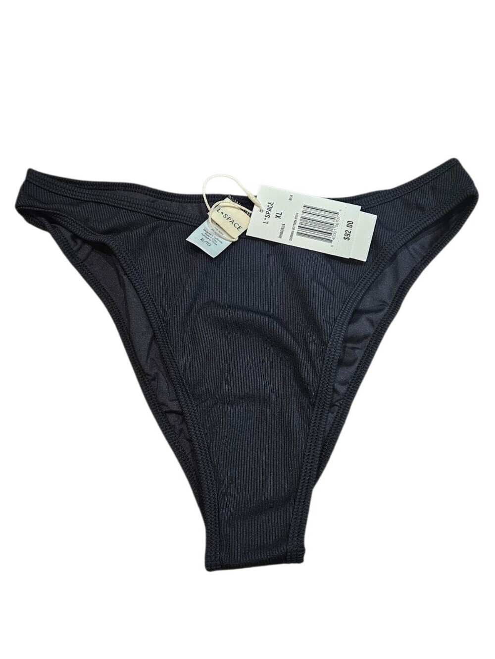 L Space Dominic Bitsy High-Cut Ribbed Bikini Bottoms in Black NEW